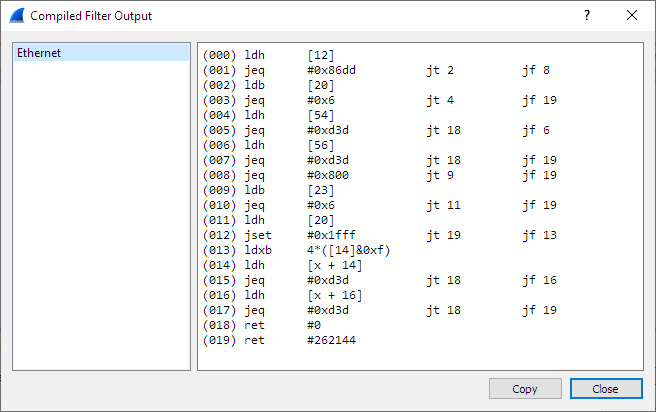 ws capture options compile selected bpfs