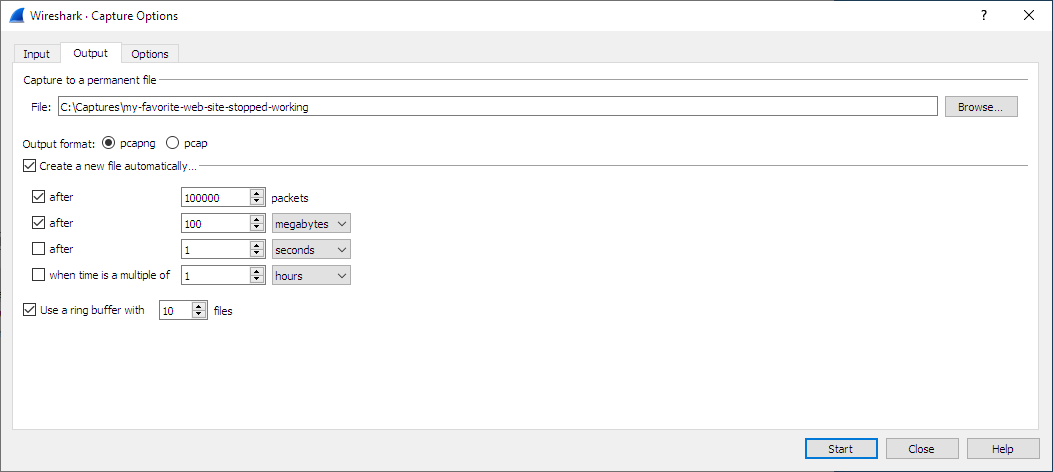 ws capture options output