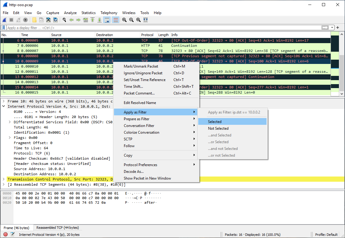 ws packet pane popup menu